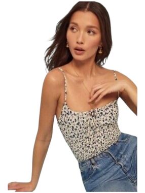 Reformation Carine Top in Mykonos Blue Floral Size Small